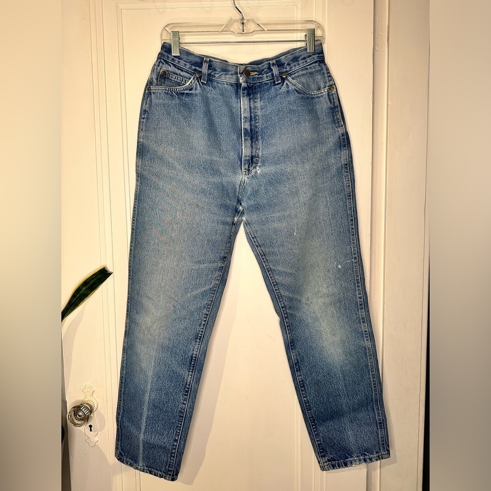 VINTAGE Lee Jeans Size 15 USA MADE Mom High Rise Faded Broken In Patina